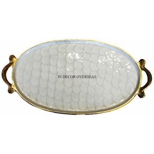 Lot de 2 plateaux carrés en métal plaqué or de qualité supérieure avec poignées design fantaisie du fabricant indien à bas prix - Product Image 6