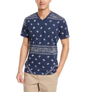 T-shirt da uomo American Rag con stampa bandana a blocchi, blu navy, in jersey traspirante, compresso, 180 g/m², taglia Small, etichetta personalizzata per lo sport - Product Image 1