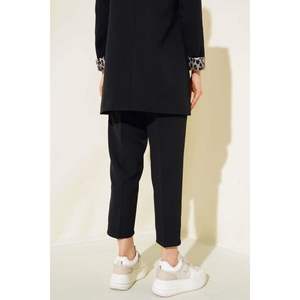 Black Elastic Waist Pocket Women's Jumpsuit Breathable Hip Hop Cargo Flare Pants with Wrinkled Technics <b>Leggings</b> - Product Image 3