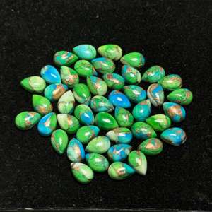 AAA + haute qualité taille personnalisée poire forme naturel paon cuivre Kingman Turquoise Cabochon vert bijoux pierres précieuses en vrac - Product Image 1