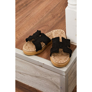 Sandalias de Verano Tejidas de Paja con Punta Abierta, Plataforma Negra, Estilo Slip-On, Transpirables - Product Image 3