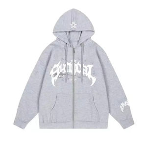 Sweat à capuche court personnalisé en coton épais vieilli avec patch zippé lavé à l'acide délavé au soleil délavé Vintage Wash Hoodie - Product Image 3