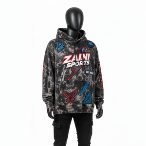 Sweat à capuche délavé à l'acide, en molleton de coton premium, toucher doux, noir gris, streetwear, logo brodé personnalisé, sweat à capuche délavé à l'acide, basiques - Product Image 4