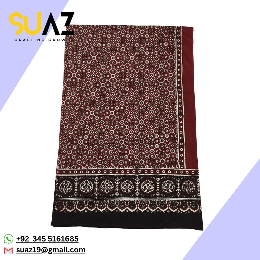 Avvolgente Per Il Collo Sindhi Ajrak Pakistano Stampato A Blocchi Di Cotone / Sciarpa / Scialle Unisex / Accessori Unici / Opzione Regalo - Italia - Foto 3