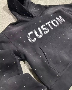 Sudaderas con capucha desgastadas lavadas con ácido de peso pesado personalizadas para hombre 500GSM Terry Fabric Vintage Design Rhinestone Hoodies - Product Image 2