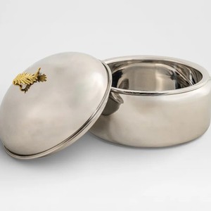 Marmite de luxe à double tonalité or et argent, isolée, antiadhésive, durable, intérieur en acier inoxydable poli, design de bouton en forme de feuille, 26 cm - Product Image 2