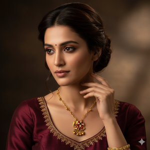 22K Gold Antique <b>Elephant</b> Meenakari <b>Necklace</b> Traditional Fine Jewelry - Product Image 3