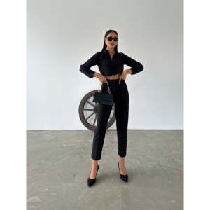 เสื้อเชิ้ตครอปท็อปผ้าป๊อปลินแขนยาวมีซิปสำหรับผู้หญิง - Product Image 4