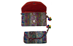 Fabriqué à la main Banjara ethnique grande capacité pochette coton matériel broderie traditionnelle fermeture à glissière bohème Festivals - Product Image 3