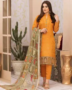 Gaun katun motif desainer terbaru untuk pakaian pernikahan gaun Pakistan tersedia 3 potong setelan rumput Pakistan
