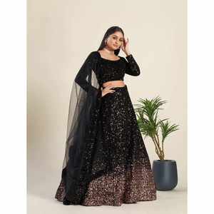Vente en gros de paillettes noires ornées de Lehenga Choli avec Dupatta Designer Party Wear tenue de mariage indienne pour les femmes - Product Image 1
