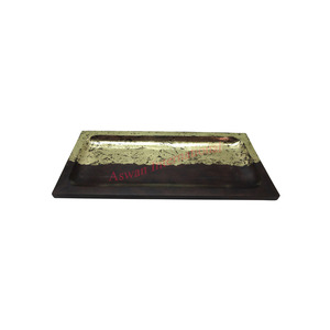 Plateau de service ovale en métal écologique de haute qualité avec poignées Vaisselle imprimée fleurs personnalisable - Product Image 5