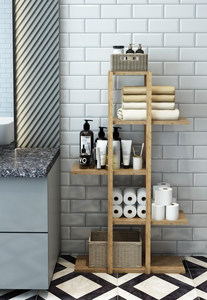 Étagère de salle de bain en bois à 5 niveaux, unité de rangement verticale, étagère décorative multifonctionnelle en bois - Product Image 5