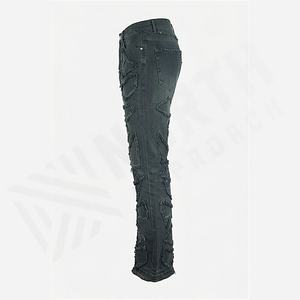 High Quality Customized <b>Men's</b> <b>Flared</b> Denim <b>Jean</b> Pant Ripped <b>Jeans</b> 3D Pattern Medium Wash High Street Style Customized Color - Product Image 3