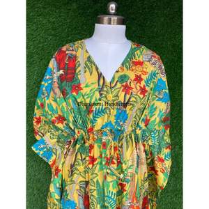 Venta al por mayor lote vestido de algodón indio Maxi caftán verano Kaftan Frida Khalo estampado caftán ropa de dormir playa caftán vestido largo - Product Image 2