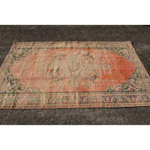 Vintage Turkish Rug 4.7x8.2 ft, <b>Red</b> Area Striped <b>Wool</b> Rug - Product Image 4