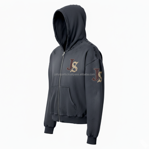 Heavyweight 365 GSM Fleece Zipper Hoodie Tela de algodón de primera calidad Impreso personalizado Logotipo bordado Unisex Style Basics Zipper Hoodie - Product Image 3