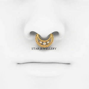 14K Solid <b>Gold</b> Bezel Set Natural Diamond Daith Piercing FIne Jewelry. - Product Image 4