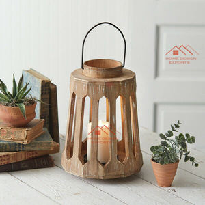 Linterna Decoración Boda Portavelas Venta al por mayor Madera Navidad Linterna Mango Madera Juego de 2 Blanco Lavado Linterna Ramadán - Product Image 2