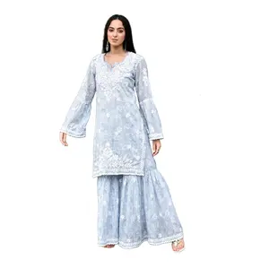 Neues Multi-Colour-Design Georgette Chikankari Kurtis Plazzo-Set für den täglichen Gebrauch vom indischen Exporteur