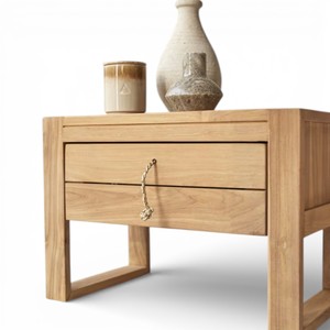 Chevet en bois minimaliste de luxe sur mesure pour petit espace, tiroir de rangement, finition naturelle en teck, écologique pour chambre d'hôtel - Product Image 3