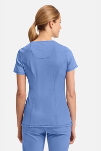 Ensemble de blouse et pantalon médical en jean bleu pour femme, col en V, tricoté, avec cordon de serrage à la taille, pour usage hospitalier - Product Image 3
