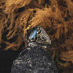 Wholesale Azuris 925 Sterling Silver Men's <b>Ring</b> Ottoman Style Turkey Natural <b>Aqeeq</b> Stone VALKH1054 - Product Image 3