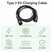 Kabel Pengisian Daya EV Tipe 2 ke Tipe 2 22kW 32A 5m IEC 62196-2 AC Tiga Fasa EVSE untuk Rumah dan Tempat Kerja
