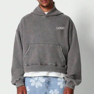 Vente en gros de sweat à capuche surdimensionné avec poche pour hommes de qualité supérieure 100% coton délavé pull sweat côte manchette épaule tombante coupe courte - Product Image 1