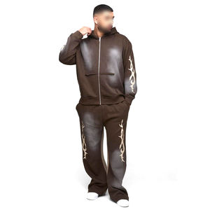 Survêtements en molleton de coton écologique de style évasé unisexe marron avec logo personnalisé, respirant, grande taille, motif uni - Product Image 1