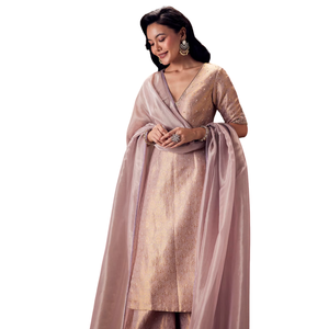 Kurta bordado brocado lila con Palazzo y Dupatta, venta al por mayor, Ropa Étnica para mujer, ropa OEM, proveedor de fábrica, atuendo - Product Image 3