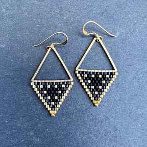 Boho <b>bead</b> earrings with turquoise design andy cascading <b>fringe</b>, unique jewelry gift - Product Image 1