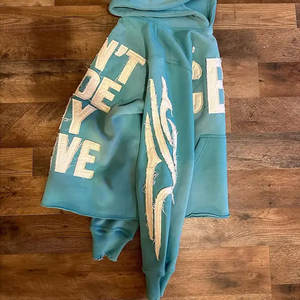 Sudadera con capucha Vintage con bordado de parche desgastado personalizado/100% transpirable precio razonable Sudadera con capucha con parche desolador para hombres - Product Image 3