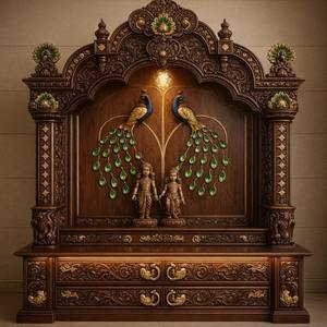 Mandir de Madera Ashtalakshmi Estilo del Sur de la India, Mandir Ashtalakshmi Tallado a Mano de Primera Calidad, Gabinete de Puja Ashtalakshmi de Diseño, Canadá - Product Image 2