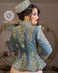 Thobe Thawb cielo azul terciopelo y seda Argelia Karakou hecho a mano Piedra cuenta seda trabajo en él nuevo aspecto - Product Image 5