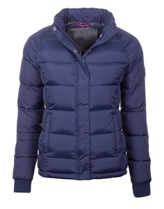 Chaquetas acolchadas personalizadas de color azul marino para mujer, ropa de invierno con cuello levantado y bolsillos con cremallera, ropa para exteriores para mujer, estampado OEM - Product Image 3