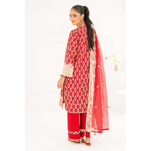 Ensemble Salwar Kameez en coton Khaddar brodé 3 pièces avec dupatta en filet, tenue de fête pakistanaise CN-52006 - Product Image 6