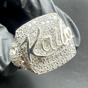 Custom <b>Initial</b> Letter <b>Ring</b> <b>With</b> VVS Moissanite Diamond Sparkling 925 Sterling Silver Rhodium Plated Everyday Wear Pendant - Product Image 1