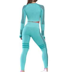 ชุดออกกำลังกายผู้หญิงคุณภาพสูง 2 ชิ้น แบบไร้ตะเข็บ เอวสูง กันน้ำ ระบายอากาศ ยืดได้สี่ทิศทาง เหมาะสำหรับยิมและโยคะ - Product Image 3