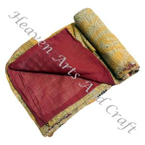 Venta caliente hecho a mano Kantha edredón Gudari Kantha edredón proveedor de oro algodón impreso indio para uso doméstico en hoteles-venta al por mayor GD2093 - Product Image 6