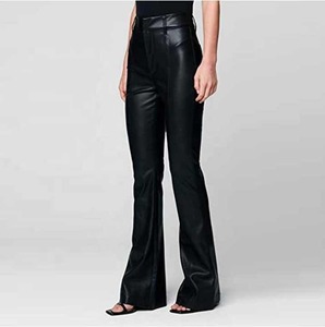 Pantalones Cargo de cuero de pierna ancha para mujer de talla grande de fabricante personalizado, ropa de calle Sexy con bolsillos holgados de cintura alta para mujer - Product Image 4