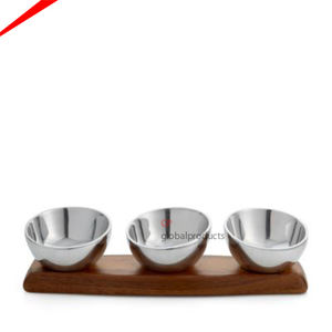 3 pièces bols de service ronds en métal et en bois de haute qualité avec couvercle et plateau rond bol de service pour la décoration de restaurant d'hôtel - Product Image 3