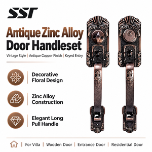 Juego de Manijas Antiguas de Aleación de Zinc para Puerta Principal, Manija Larga Decorativa Vintage con Cerradura y Llave para Puertas de Madera - Product Image 1