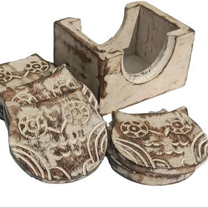 Posavasos de diseño de búho con soporte para bebidas-Posavasos de cóctel decorativos de mesa de té y café resistentes al calor y al calor de 6 piezas - Product Image 1