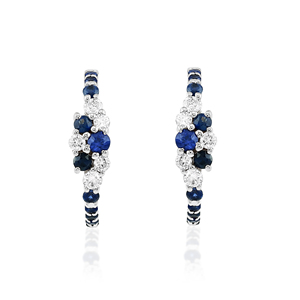 Boucles d'oreilles fines en or massif 18 carats avec saphir bleu naturel, pierre précieuse, style de grappe à pousser-pour cadeau d'anniversaire en gros - Product Image 3
