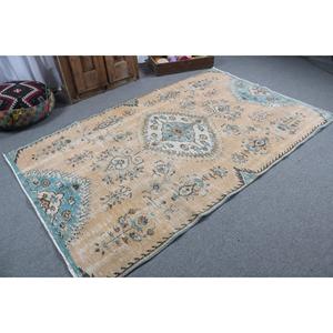 Alfombra Turca Vintage, Alfombra de 5.1x8.2 pies, Alfombra de Lana Ikat Azul Marrón - Product Image 2