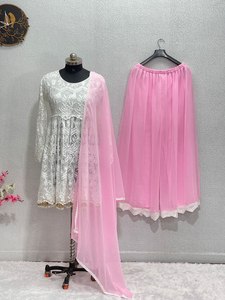 NEW DESIGNER HEAVY FUAX GEORGETTE <b>TOP</b> with WORK PALAZZO SUIT for PARTY WEAR <b>INDIAN</b> TRADITIONAL - Product Image 3