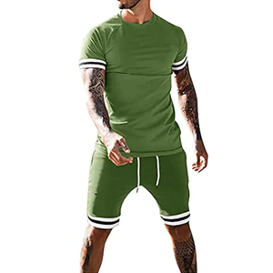 T-shirt à manches courtes pour homme, ensemble de 2 pièces de vêtements de sport confortables, col rond, Patchwork, sport de rue - Product Image 2