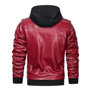 Chaqueta de bombardero de motocicleta con cuello levantado informal para hombre con capucha extraíble PU Faux Leather Zip-Up para invierno High Street Style - Product Image 3