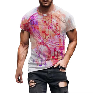 เสื้อยืดพิมพ์ลายโน้ตดนตรีแขนสั้นผู้ชายสีสันสดใสดีไซน์แฟชั่นลำลอง - Product Image 3